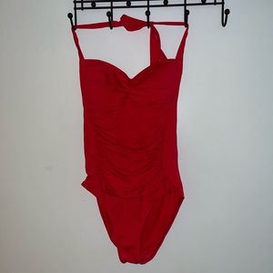 red one piece swimsuit